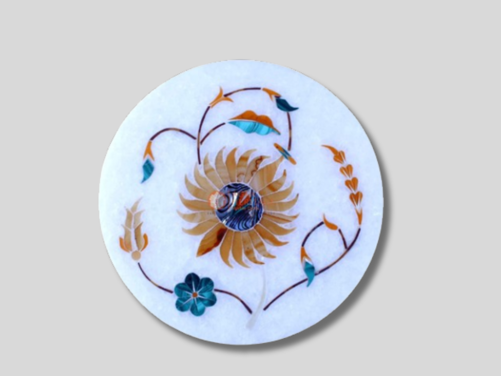 White Marble Coaster Set Hakik Floral Inlay Art Gifts